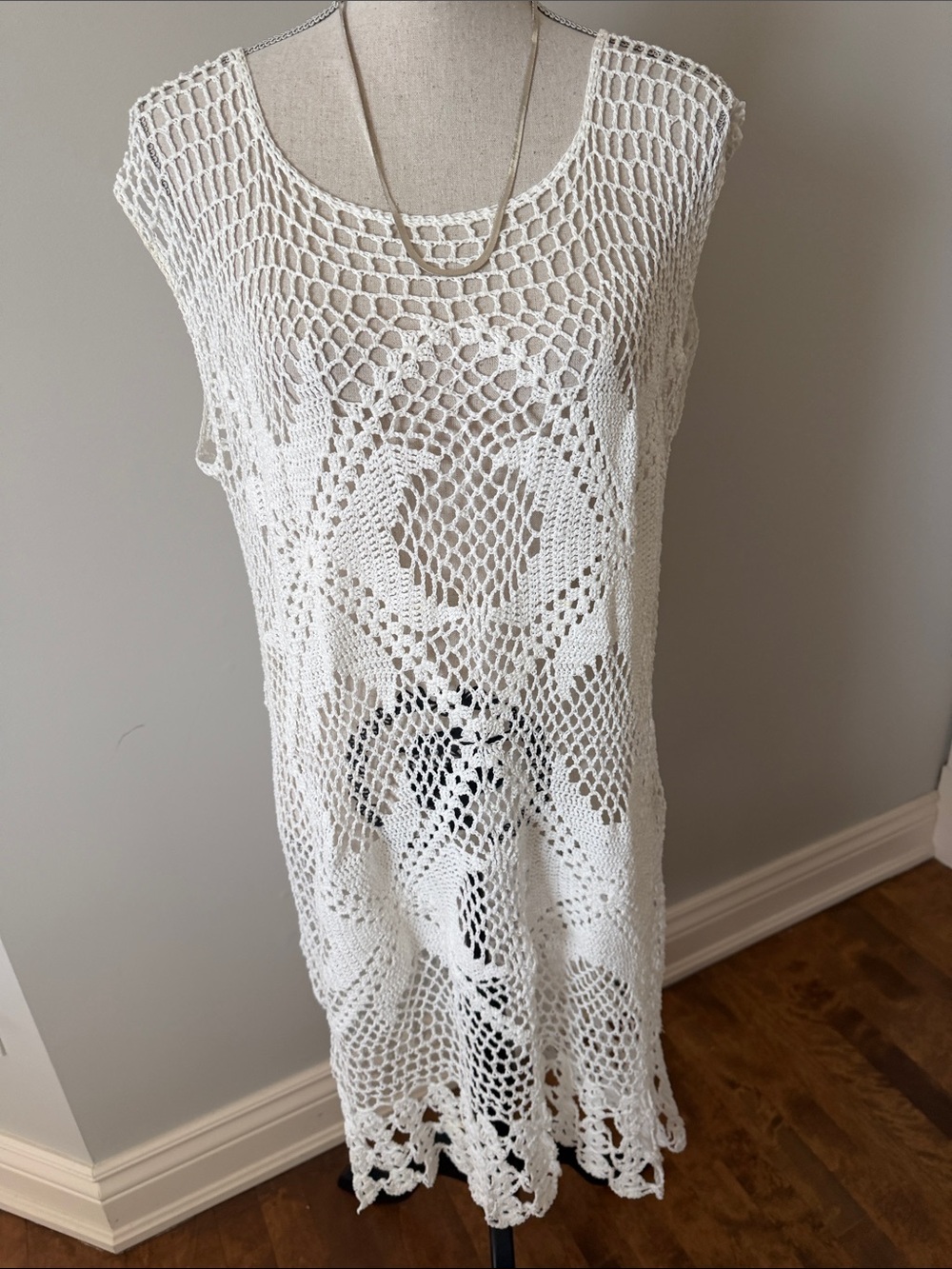 Women's White Crochet Swim Coverup Tunic